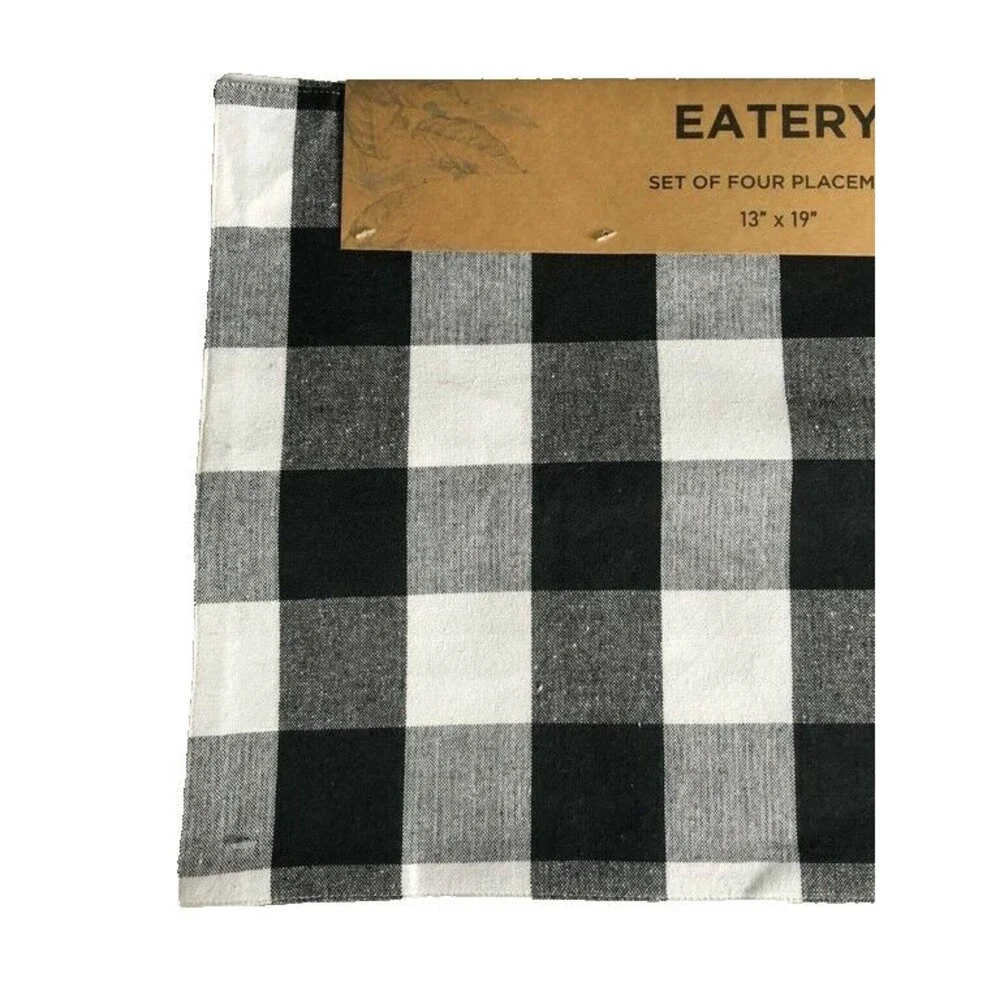 Buffalo Check Black White Placemats Set of 4 Reversible Rustic Cabin Camp 13x19